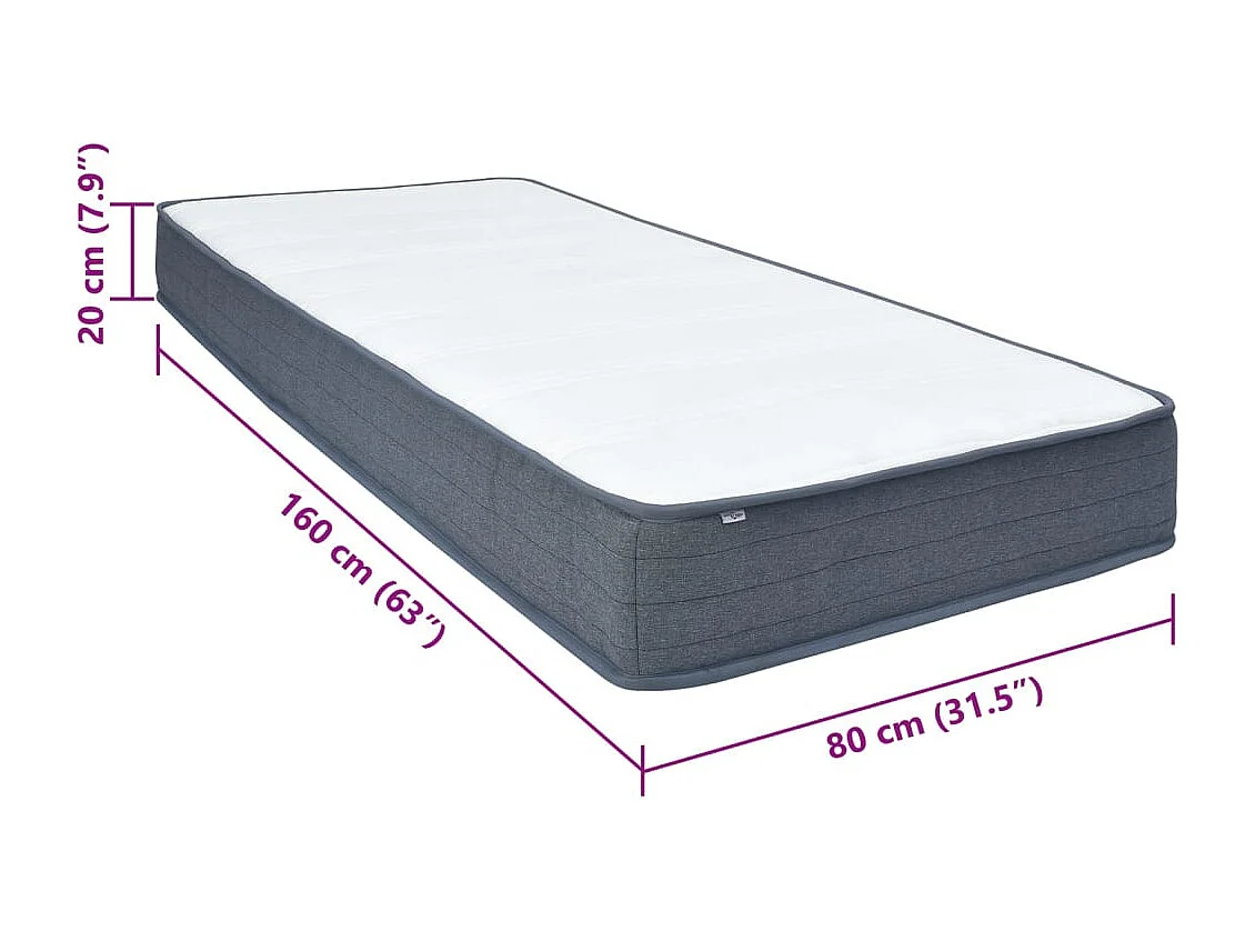 Matelas de sommier à lattes 160x80x20 cm mi-doux tissu