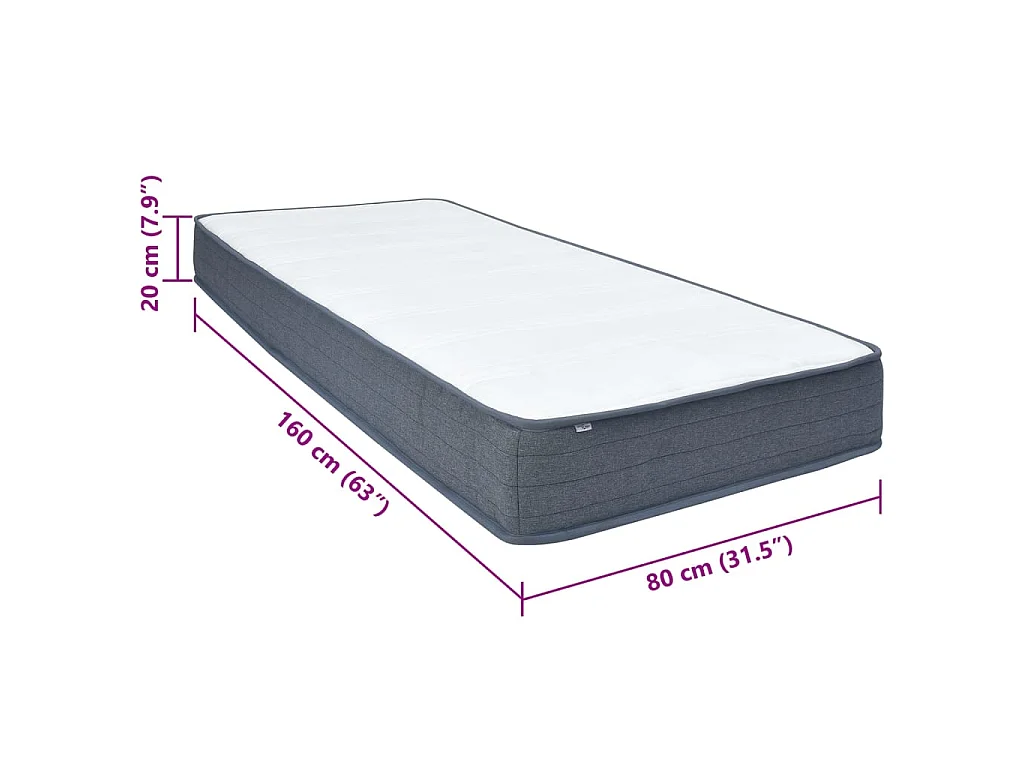 Matelas de sommier à lattes 80x160x20 cm mi-doux tissu