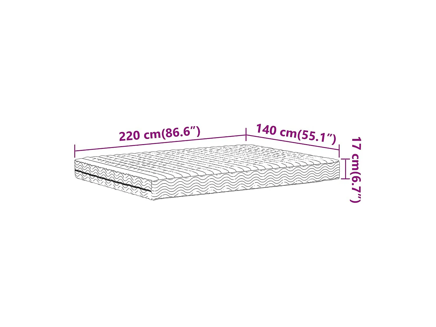 Matelas en mousse blanc 140x220 cm dureté H2 H3