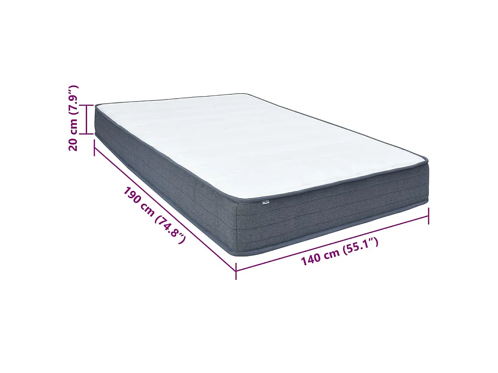 Matelas de sommier à lattes 190x140x20 cm mi-doux tissu