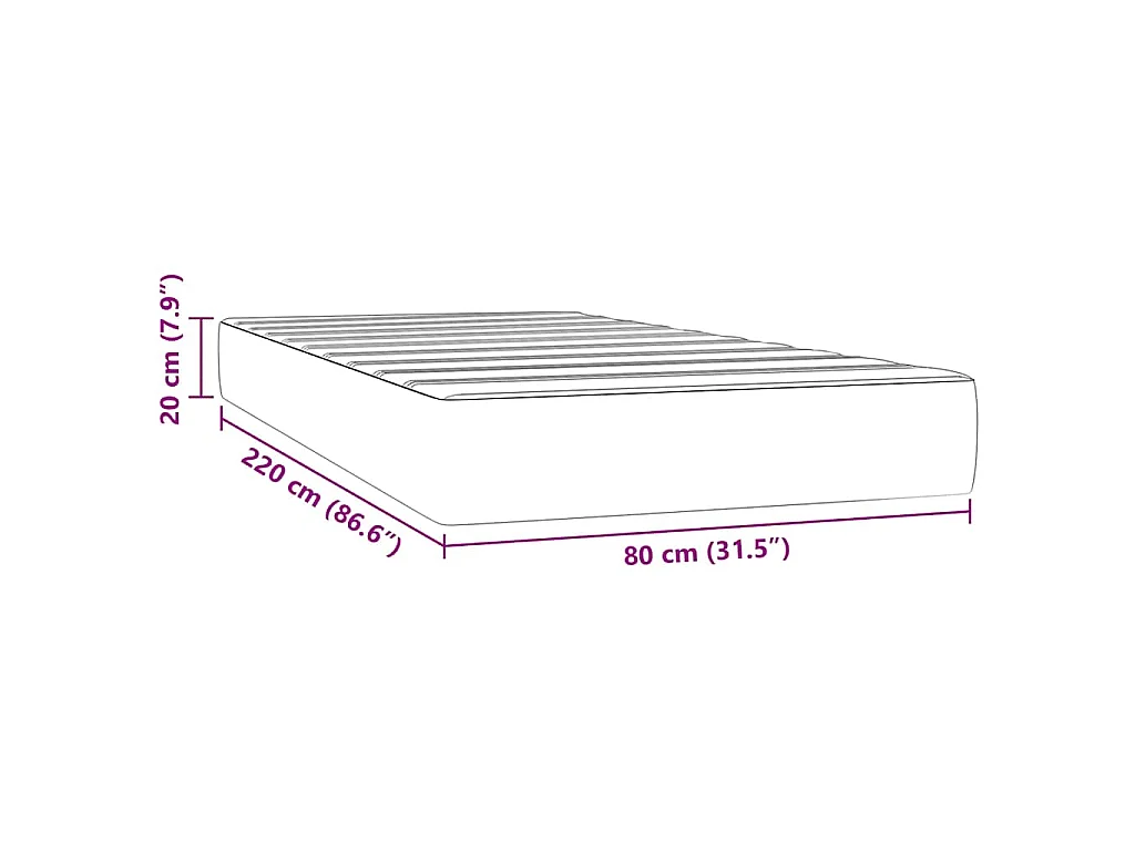 Matelas de lit à ressorts ensachés fermeté moyenne 80x220x20 cm velours
