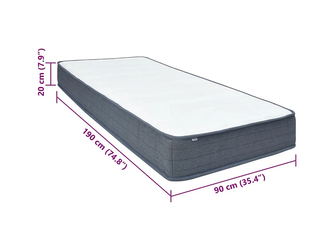 Matelas de sommier à lattes 190x90x20 cm mi-doux tissu
