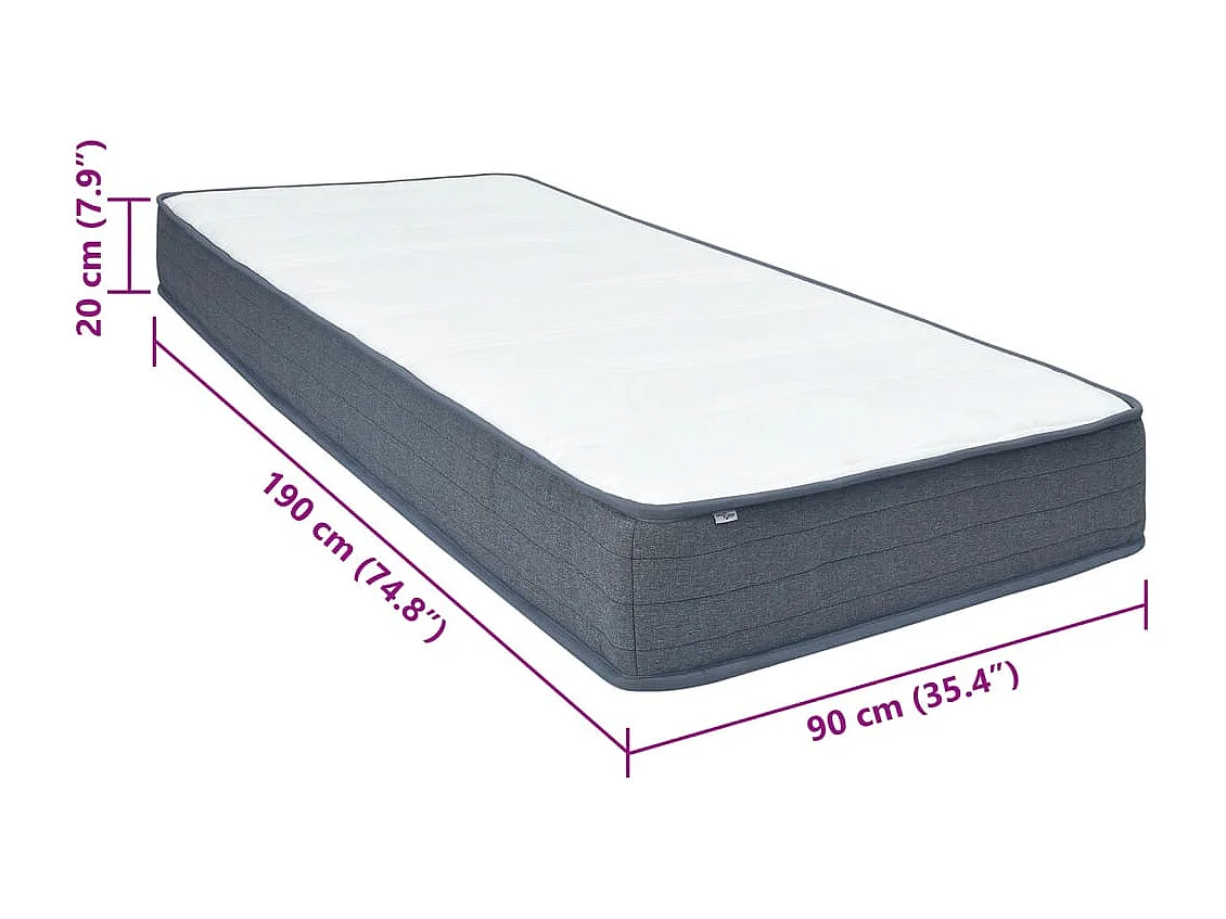 Matelas de sommier à lattes 190x90x20 cm mi-doux tissu