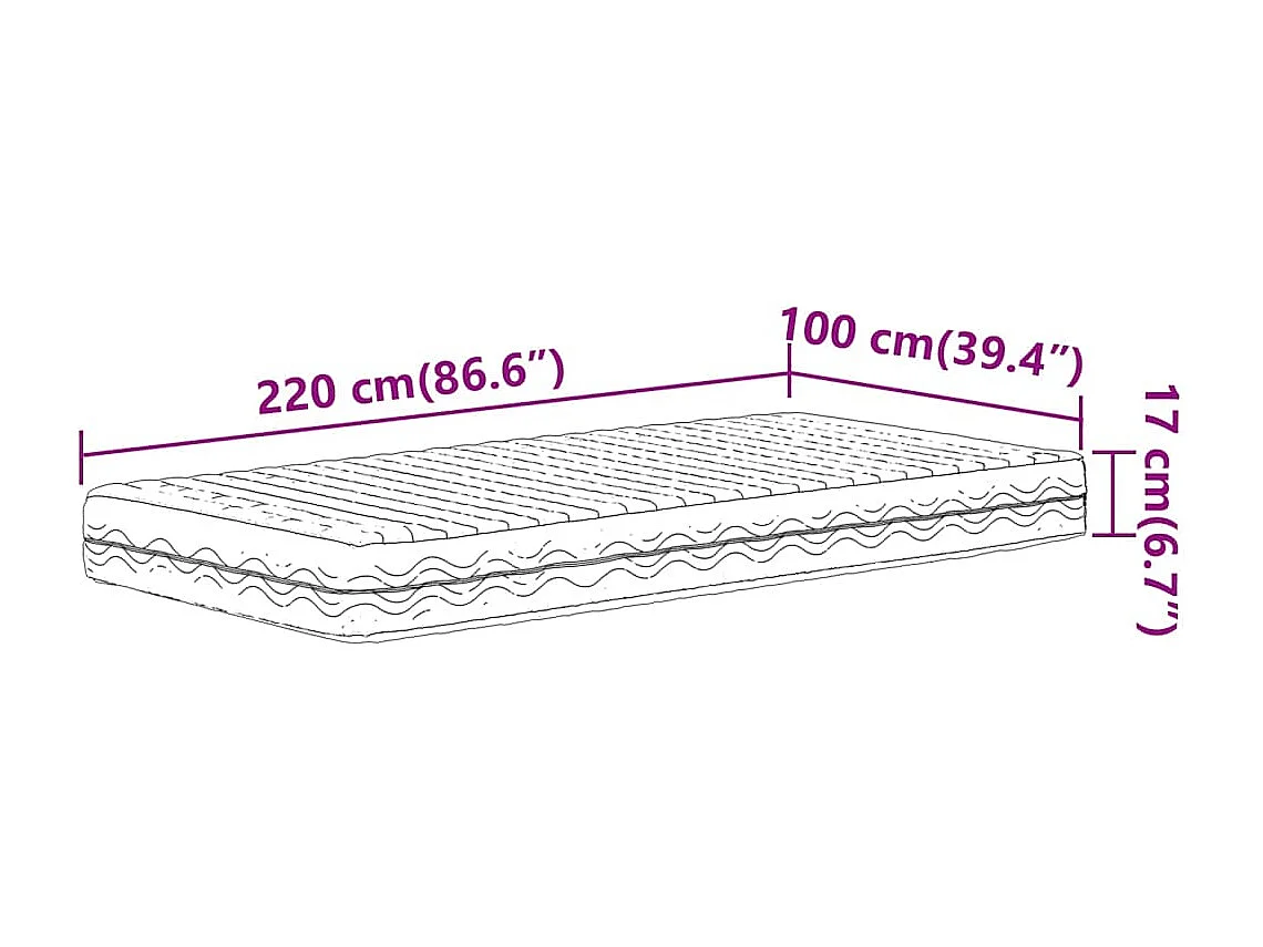 Matelas en mousse blanc 100x220 cm dureté H2 H3