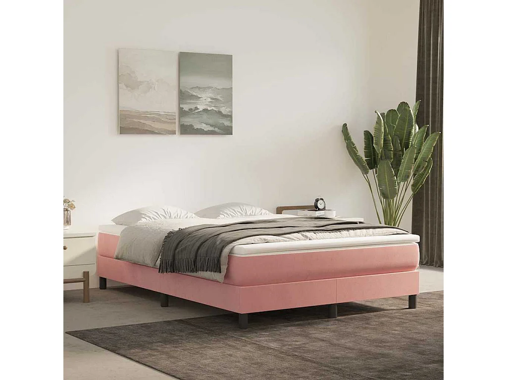 Matelas de lit à ressorts ensachés fermeté moyenne rose 140x220x20 cm velours