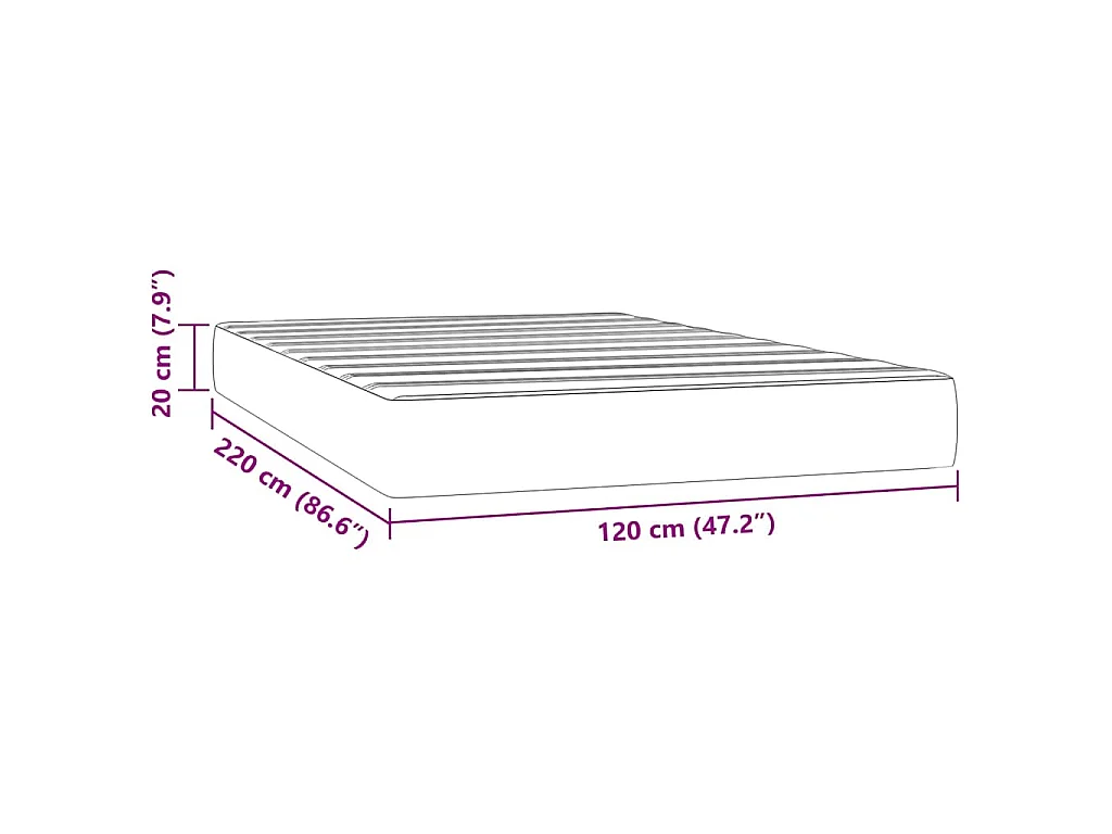 Matelas de lit à ressorts ensachés fermeté moyenne 120x220x20 cm velours