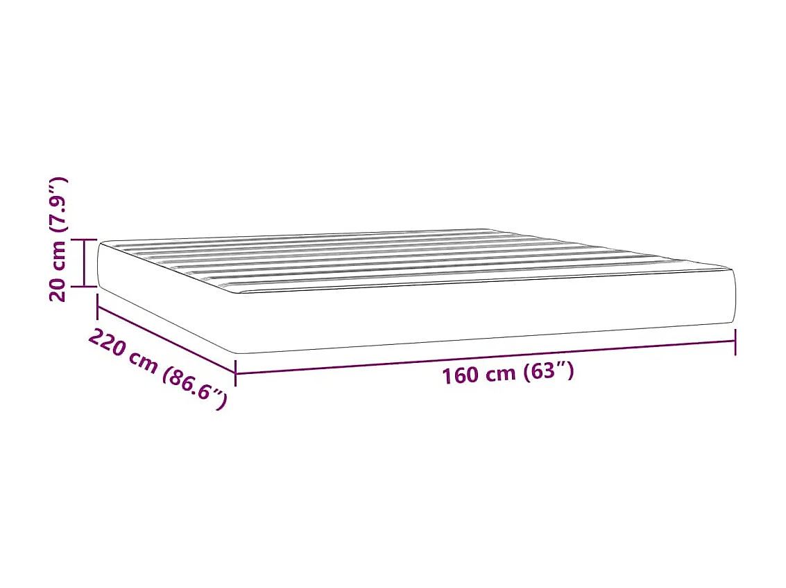 Matelas de lit à ressorts ensachés gris clair 160x220x20 cm