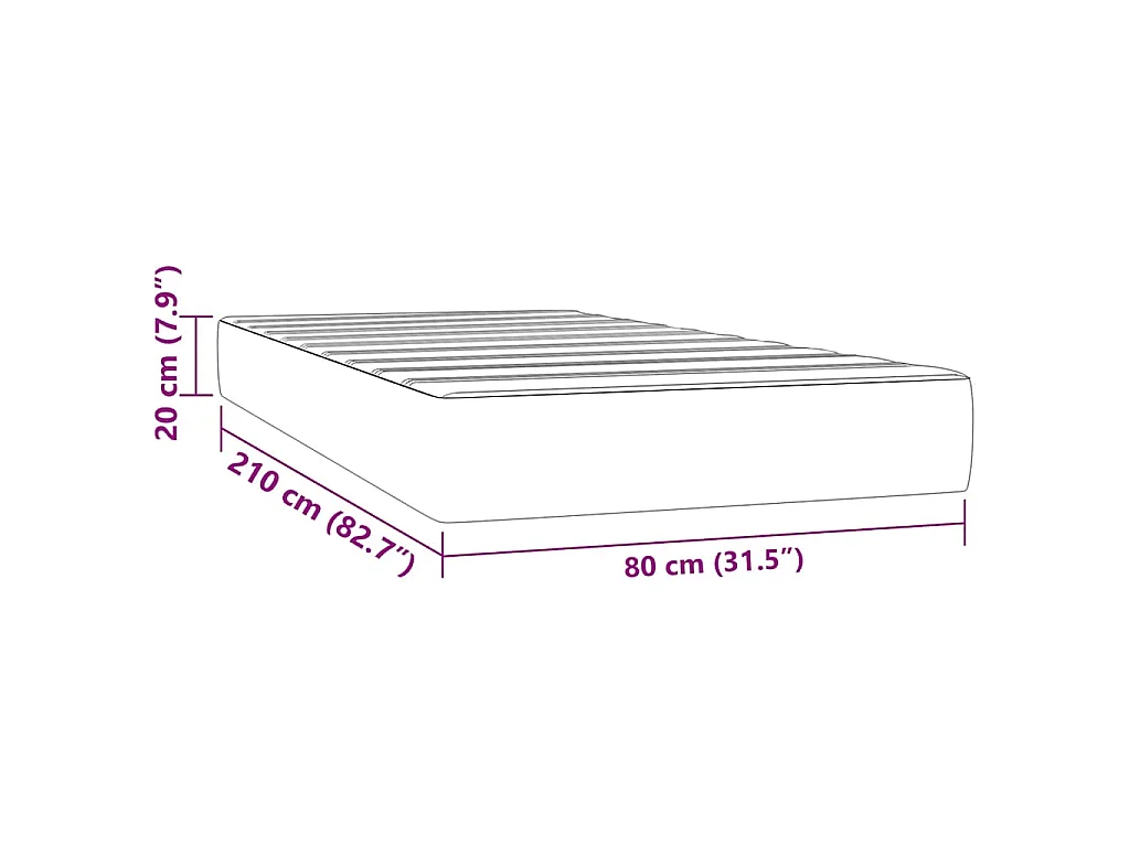 Materasso a Molle Insacchettate Rigidità Media Nero 80x210x20 cm in Velluto
