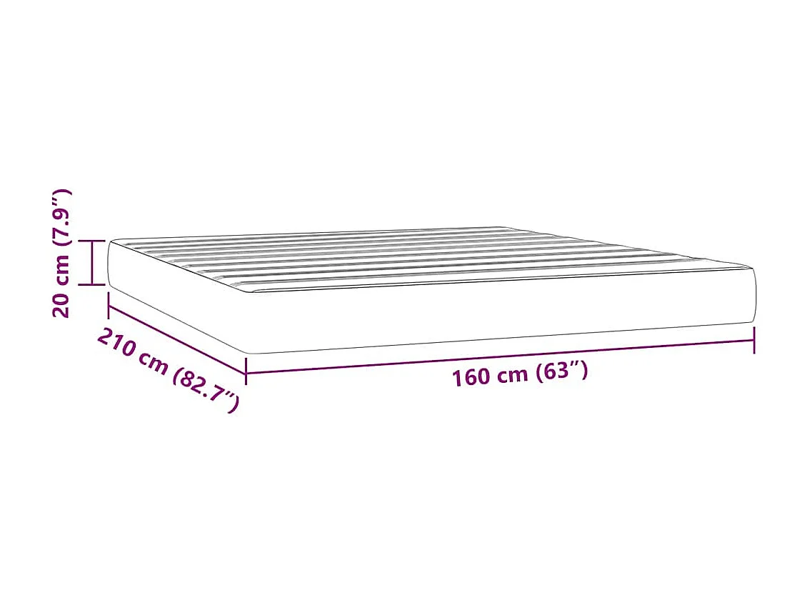 Matelas de lit à ressorts ensachés noir 160x210x20 cm velours