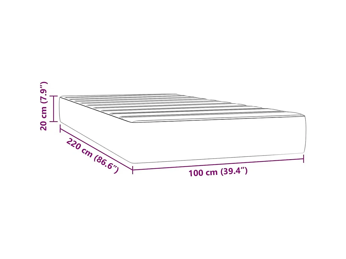 Matelas de lit à ressorts ensachés noir 100x220x20 cm velours
