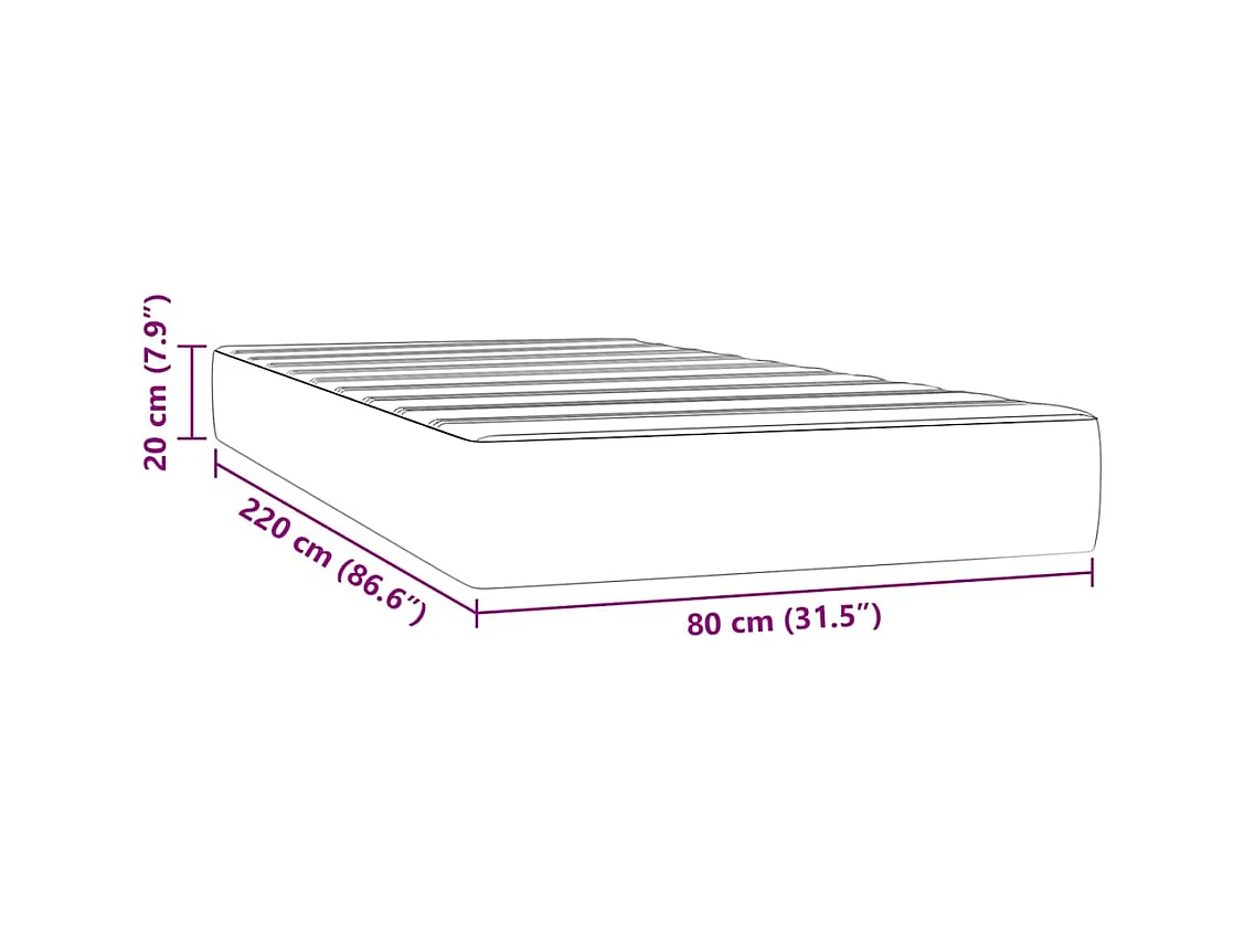 Matelas de lit à ressorts ensachés noir 80x220x20 cm velours