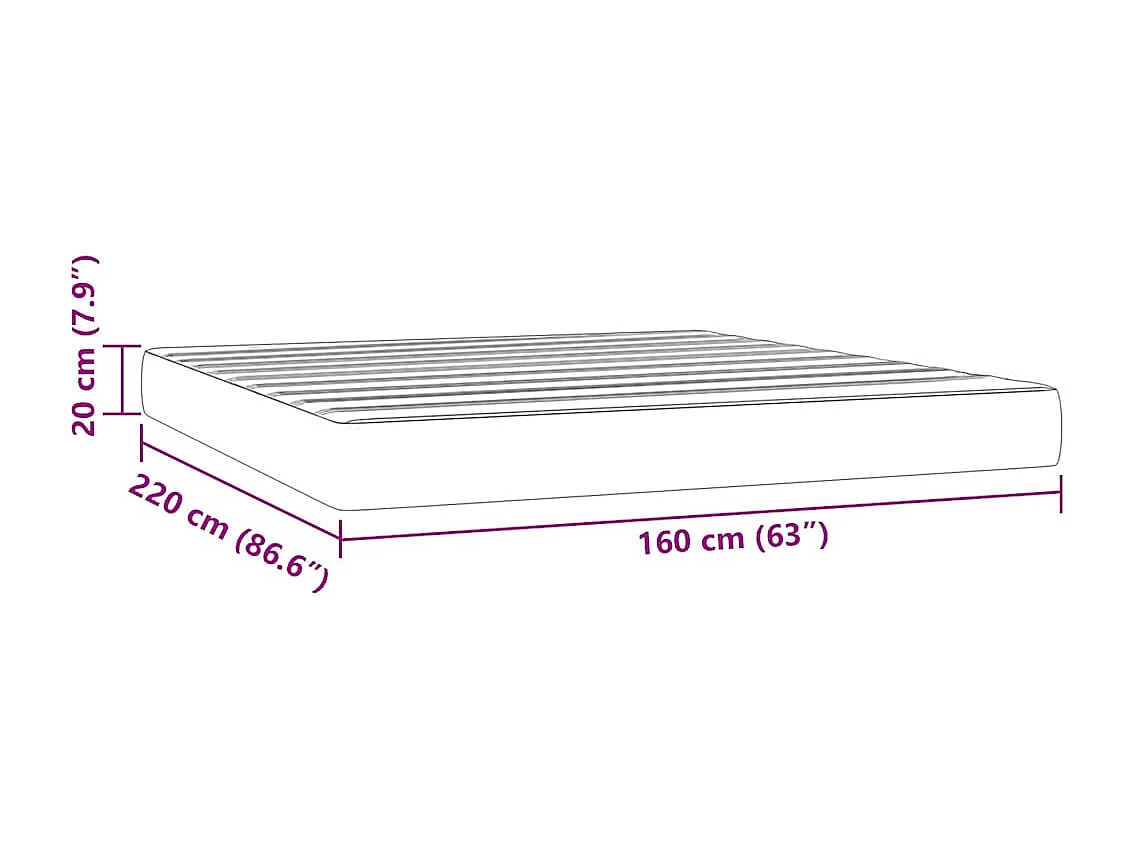 Matelas de lit à ressorts ensachés rose 160x220x20 cm velours