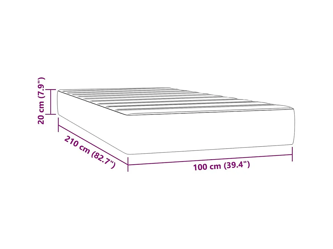 Matelas de lit à ressorts ensachés noir 100x210x20 cm velours