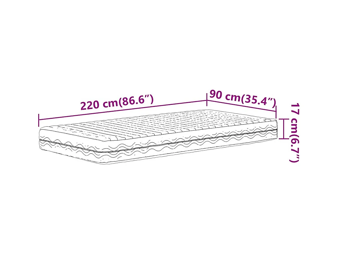 Matelas en mousse blanc 90x220 cm dureté H2 H3