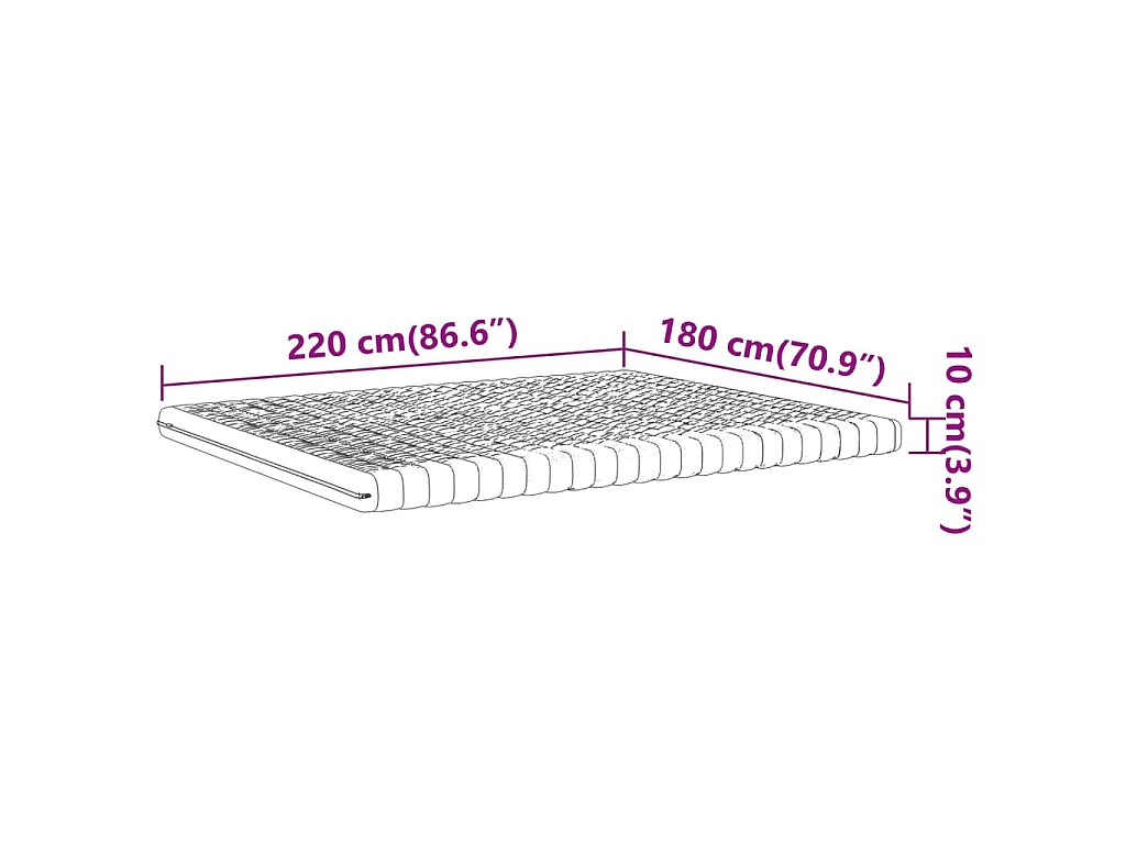 Matelas en mousse blanc 180x220 cm 7 zones dureté 20 ILD