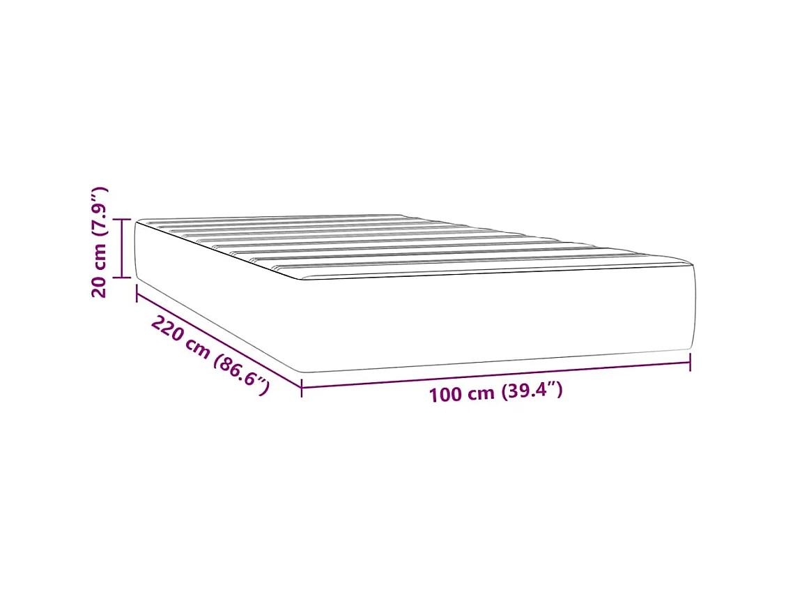 Matelas de lit à ressorts ensachés 100x220x20 cm velours