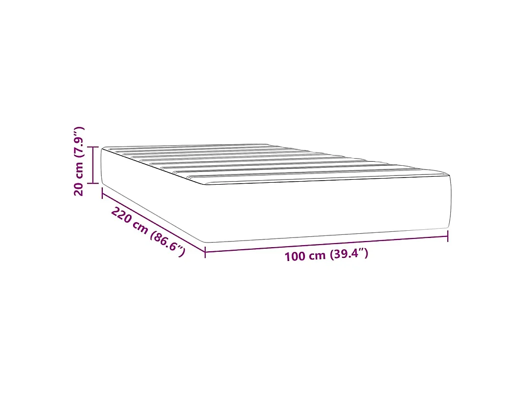 Matelas de lit à ressorts ensachés fermeté moyenne 100x220x20 cm velours