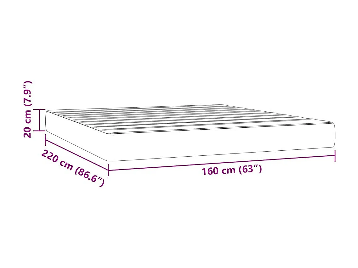 Matelas de lit à ressorts ensachés noir 160x220x20 cm velours