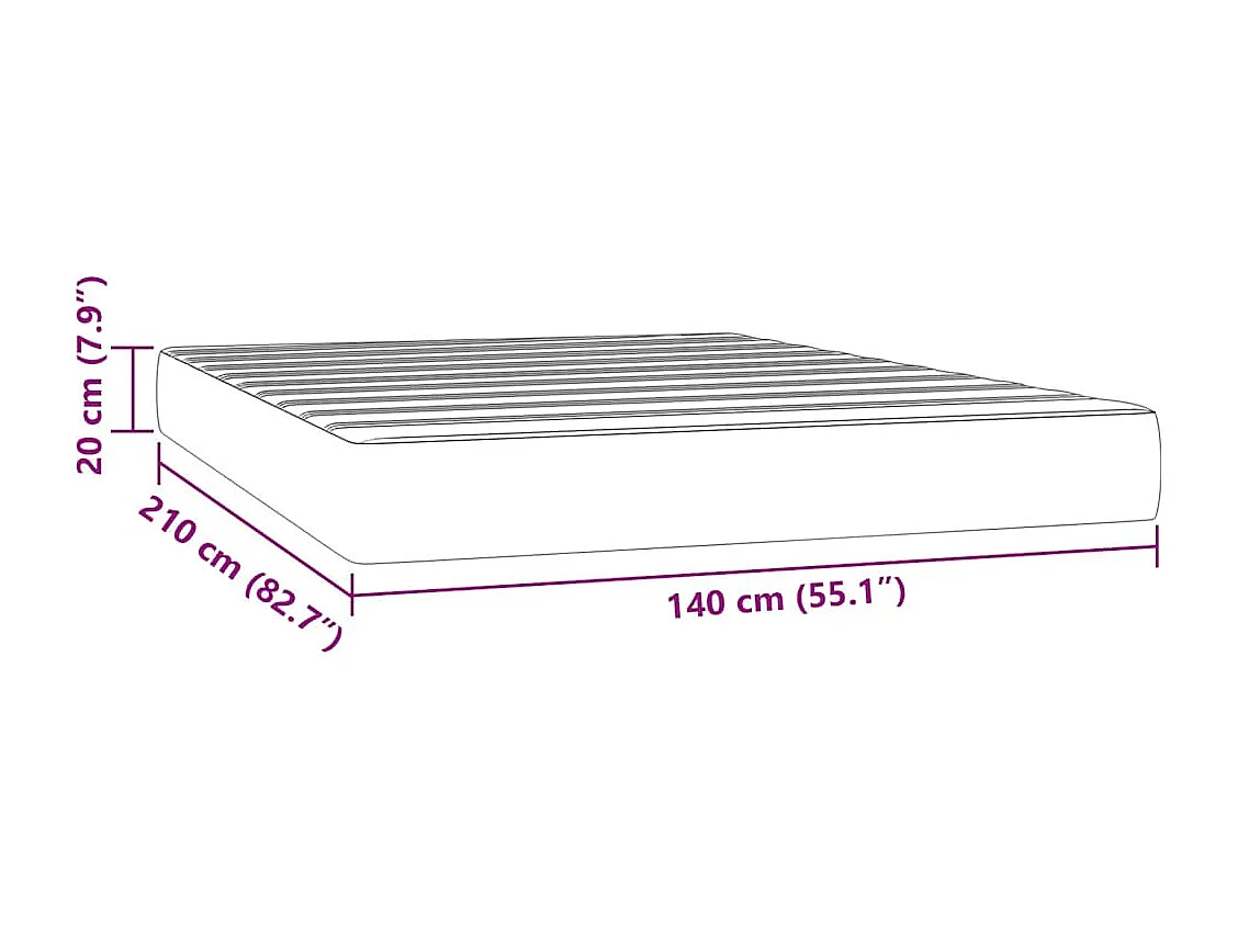 Matelas de lit à ressorts ensachés noir 140x210x20 cm velours