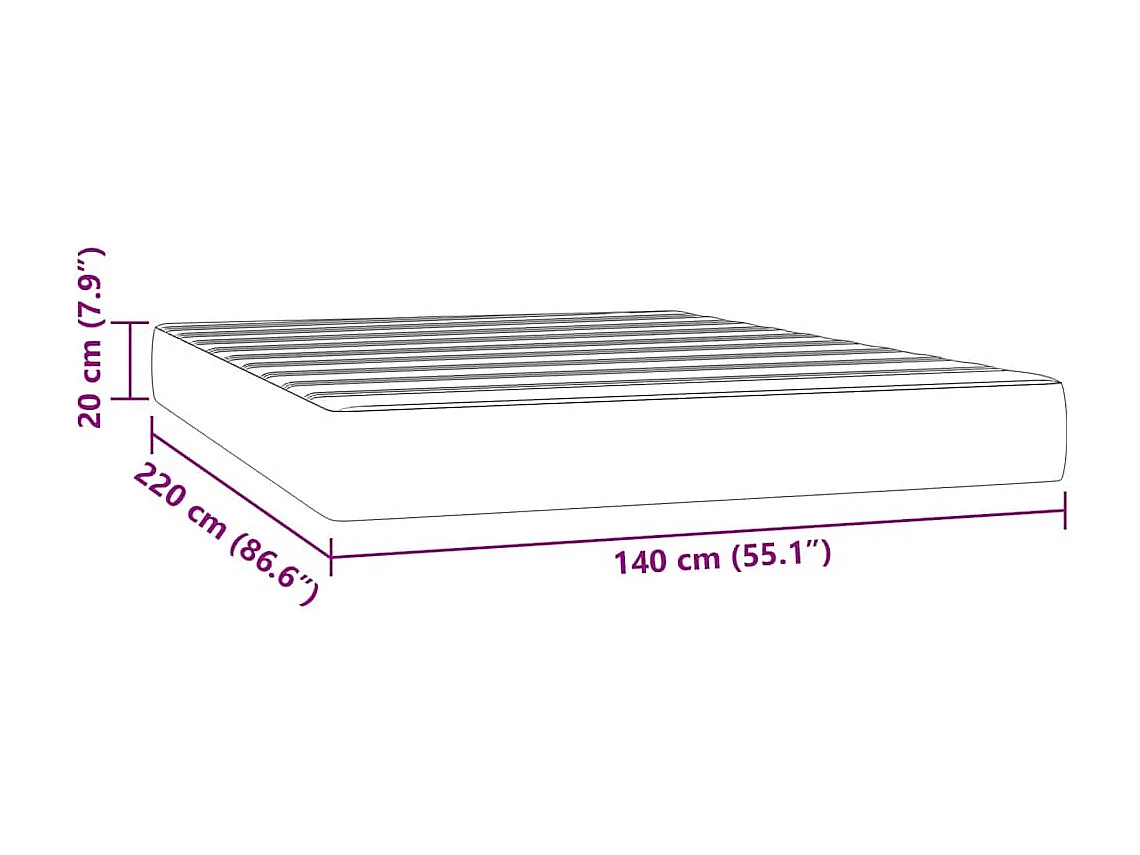 Matelas de lit à ressorts ensachés noir 140x220x20 cm velours