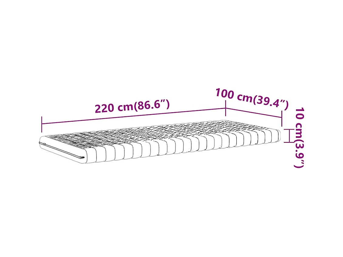 Matelas en mousse blanc 100x220 cm 7 zones dureté 20 ILD