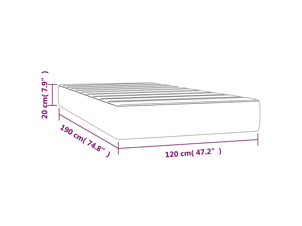 Matelas de lit à ressorts ensachés fermeté moyenne rose 120x190x20 cm velours