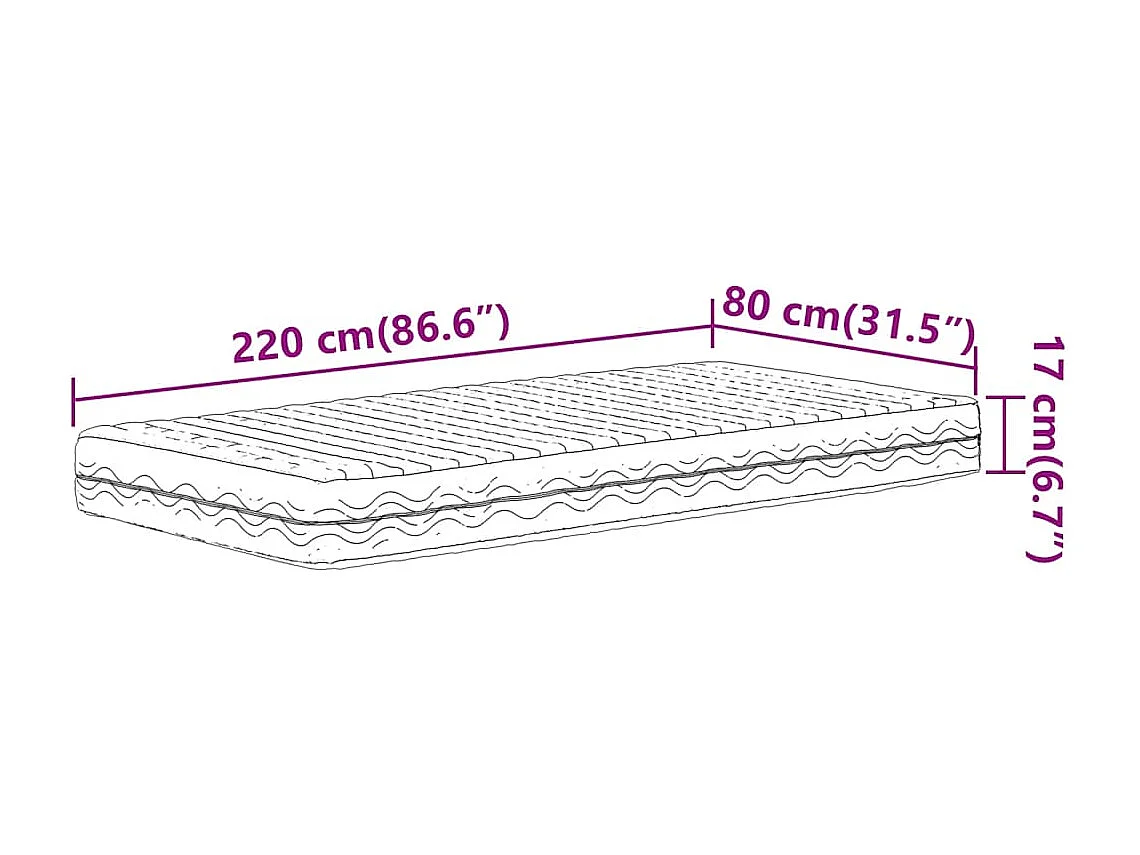 Matelas en mousse blanc 80x220 cm dureté H2 H3