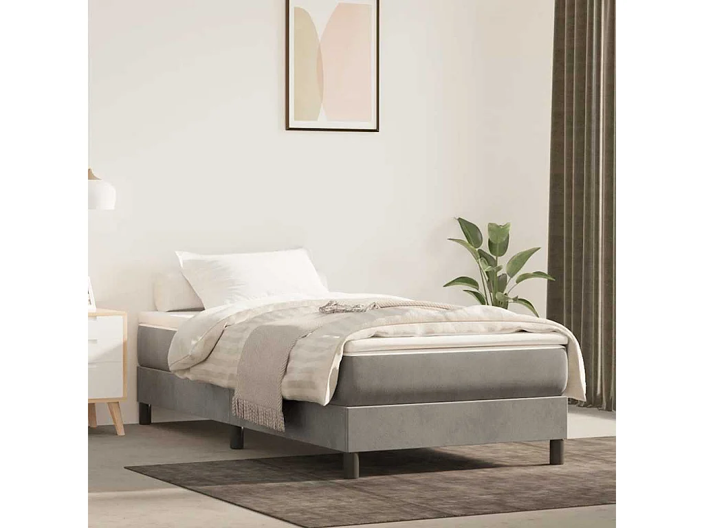 Pocketveringmatras medium 90x210x20 cm fluweel lichtgrijs