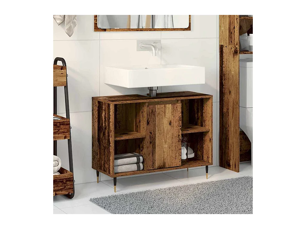 Cabinet de salle de bain avec porte Bois ancien 80 x 33 x 60 cm