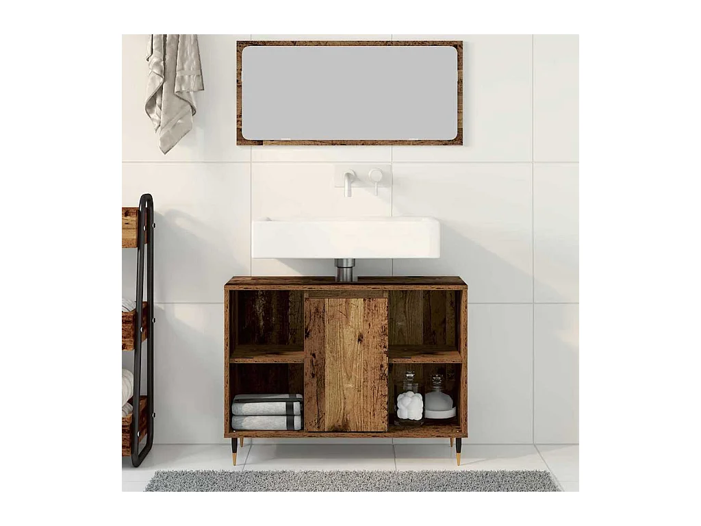 Cabinet de salle de bain avec porte Bois ancien 80 x 33 x 60 cm