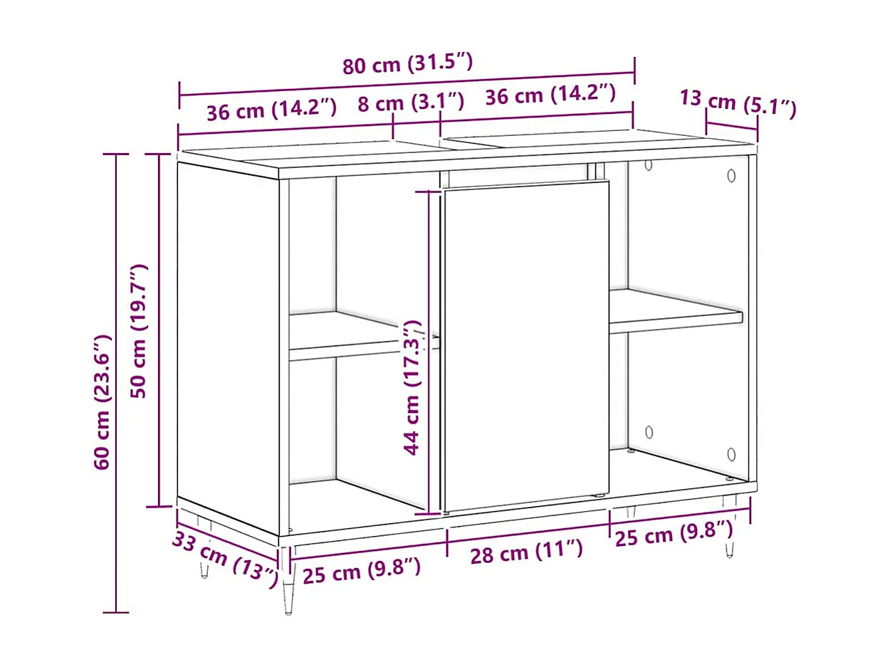 Cabinet de salle de bain avec porte Bois Ancien 80 x 33 x 60 cm