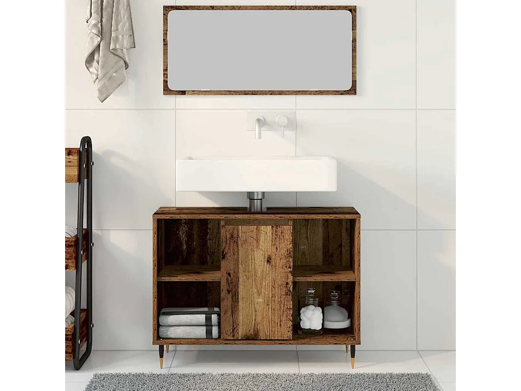 Cabinet de salle de bain avec porte Bois Ancien 80 x 33 x 60 cm