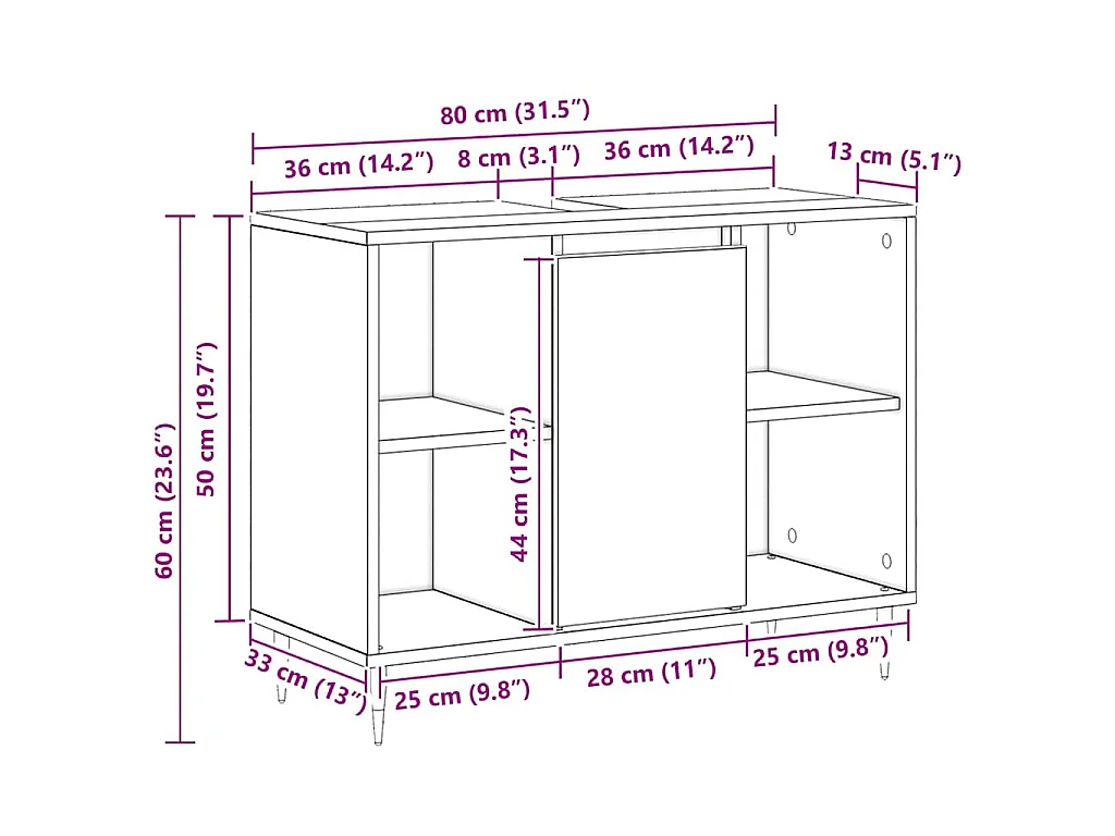 Cabinet de salle de bain avec porte Bois Ancien 80 x 33 x 60 cm