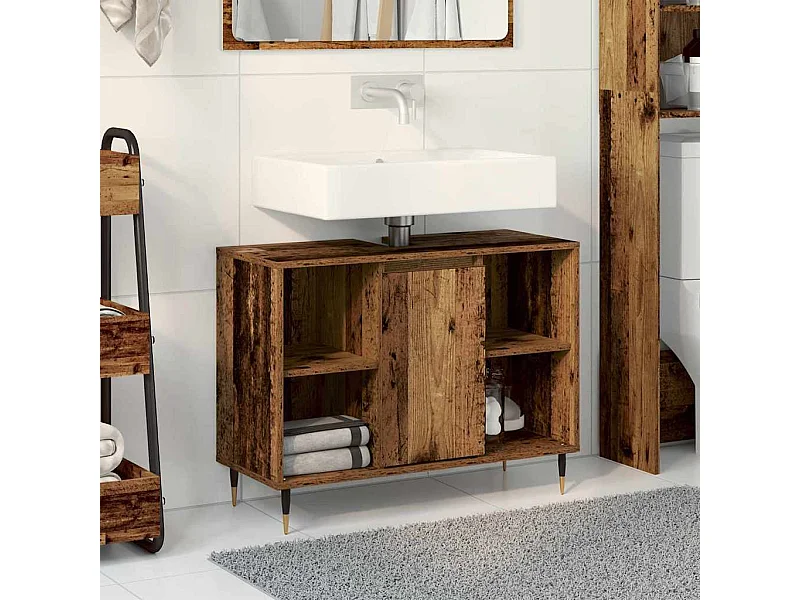 Cabinet de salle de bain avec porte Bois Ancien 80 x 33 x 60 cm