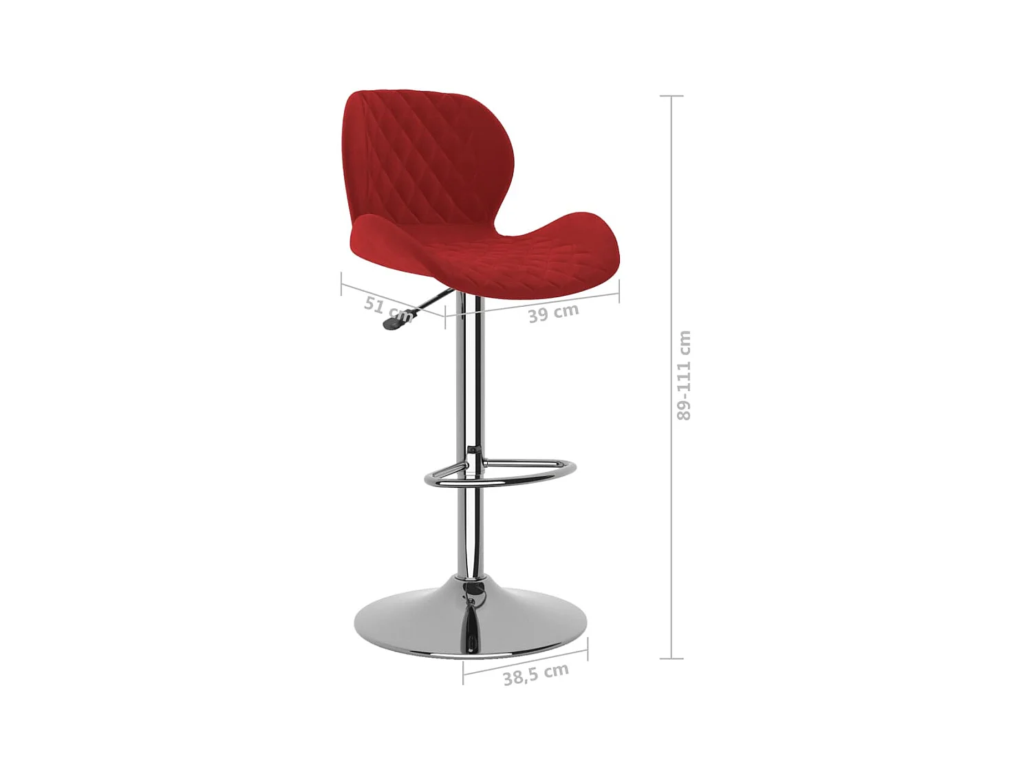 Tabourets de bar lot de 2 rouge bordeaux velours