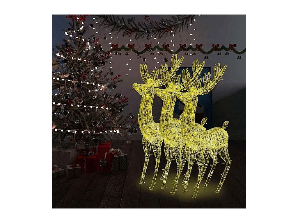 Rennes de Noël XXL Acrylique 250 LED 3 pcs 180 cm Blanc chaud