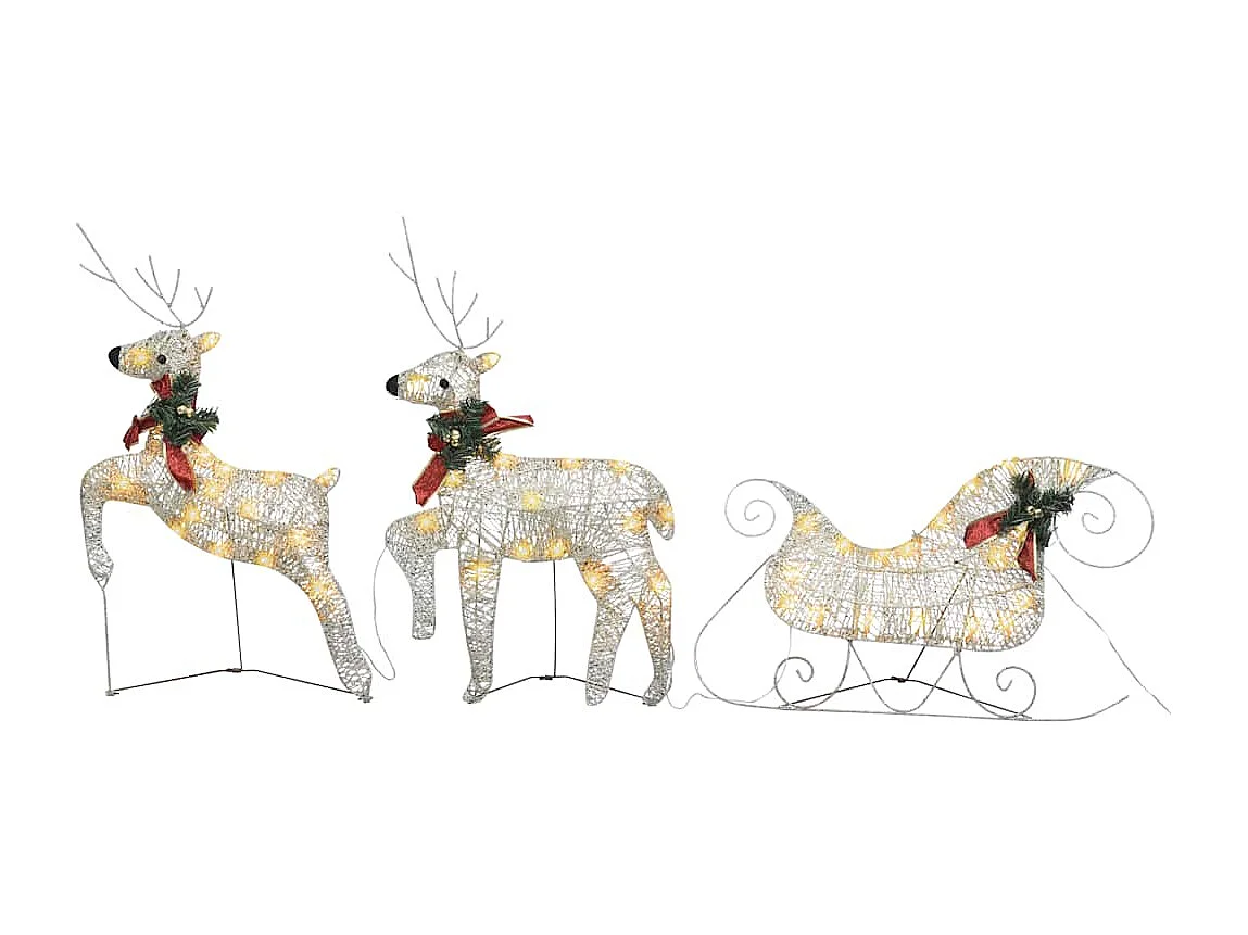 Kerstdecoratie rendieren en slee 60 LED's goudkleurig