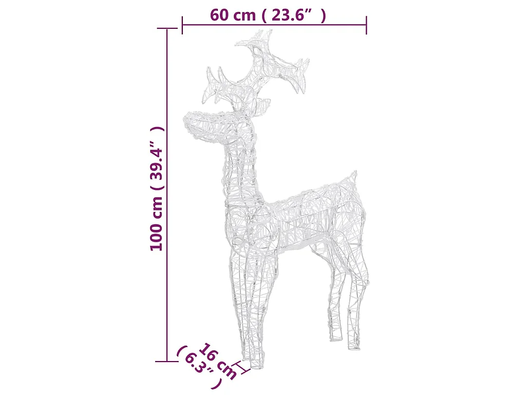 Renas decorativas de Natal 3 pcs 60x16x100 cm acrílico