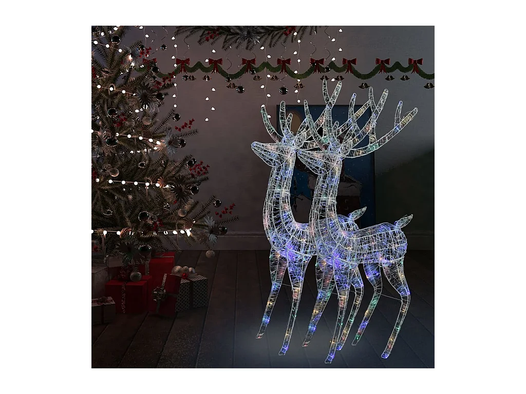 Rennes de Noël XXL Acrylique 250 LED 2 pcs 180 cm Multicolore