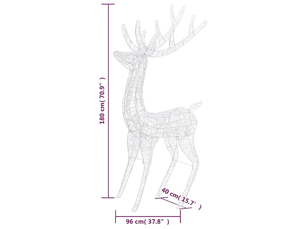 Renne di Natale XXL in Acrilico 250 LED 2 pz 180 cm Multicolore