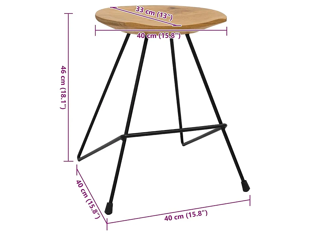 Tabourets lot de 2 bois de teck massif