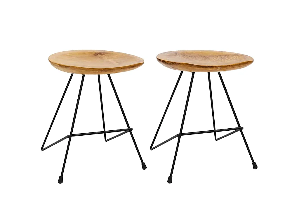 Tabourets lot de 2 bois de teck massif