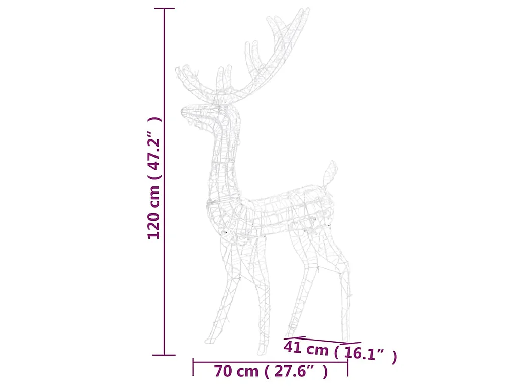 Decorazioni Natalizie Renne in Acrilico 3 pz 120cm Bianco Caldo