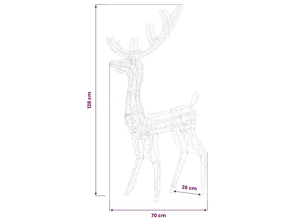 Décorations de Noël de renne Acrylique 3 pcs 128 cm Blanc chaud