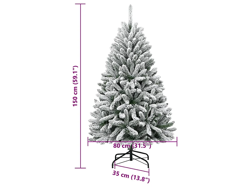 Sapin de Noël artificiel à charnières avec neige floquée 150 cm