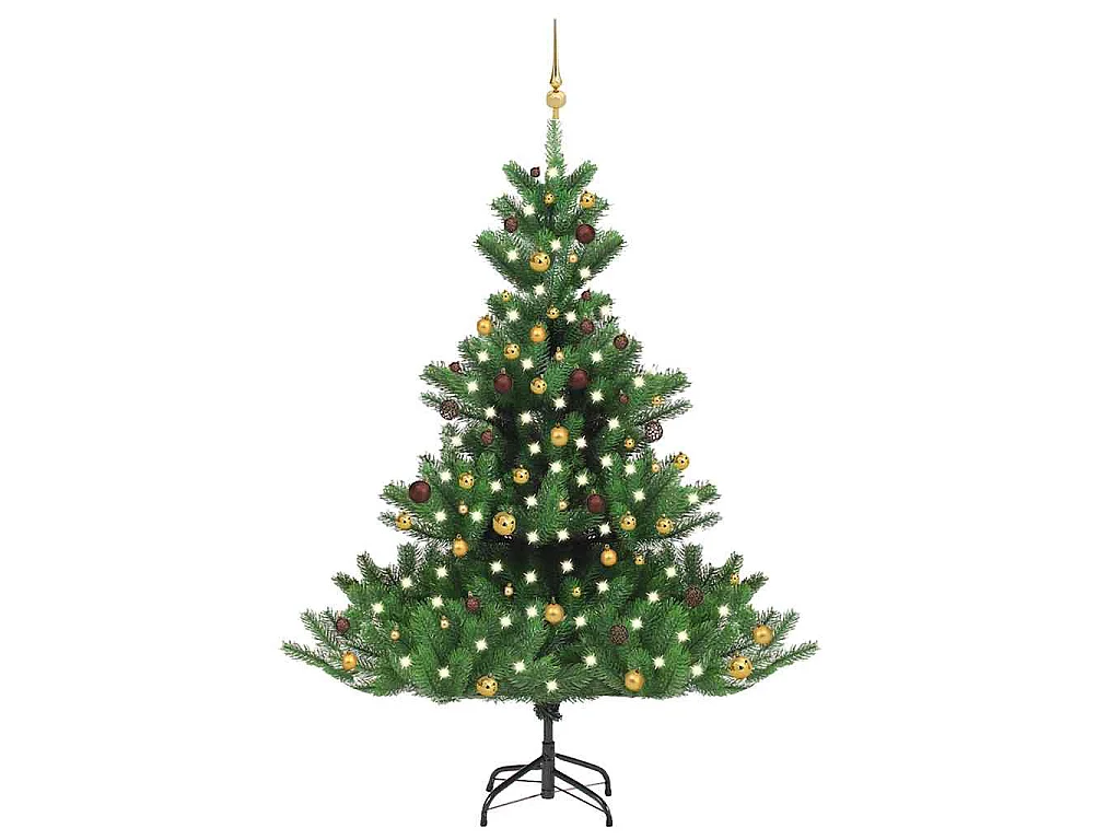 Sapin de Noël artificiel Nordmann avec LED et boules Vert 210cm