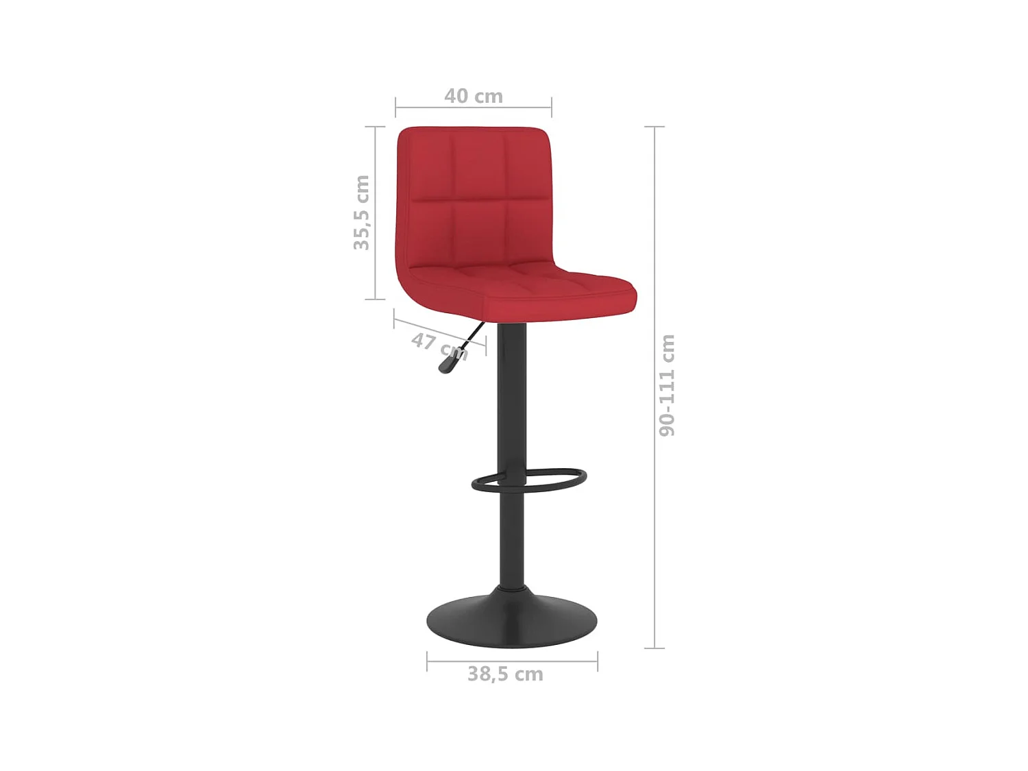 Tabourets de bar lot de 2 rouge bordeaux tissu