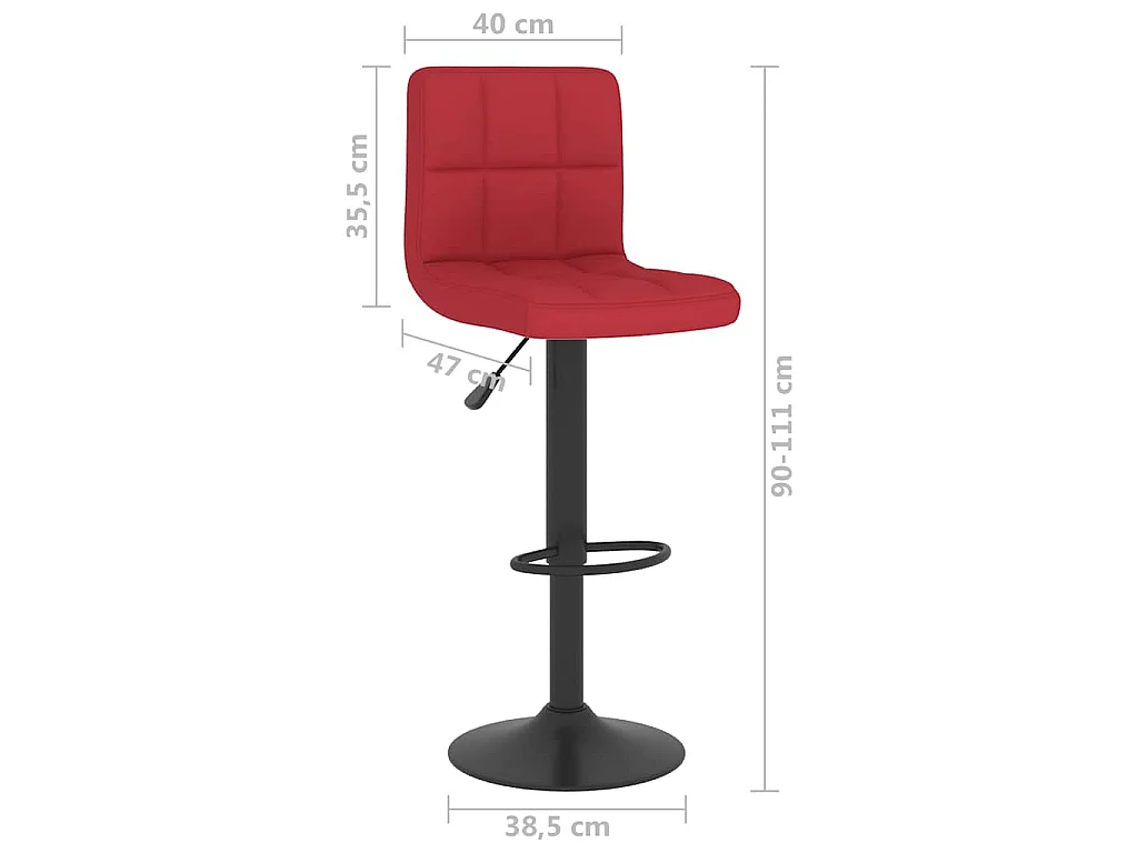 Tabourets de bar lot de 2 rouge bordeaux tissu