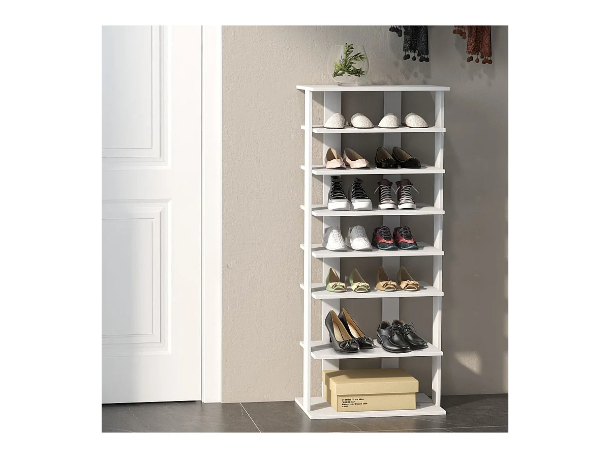 Schuhständer 7-Stöckiges Schuhregal im Retro-Stil 45 x 25 x 110,5 cm Weiß