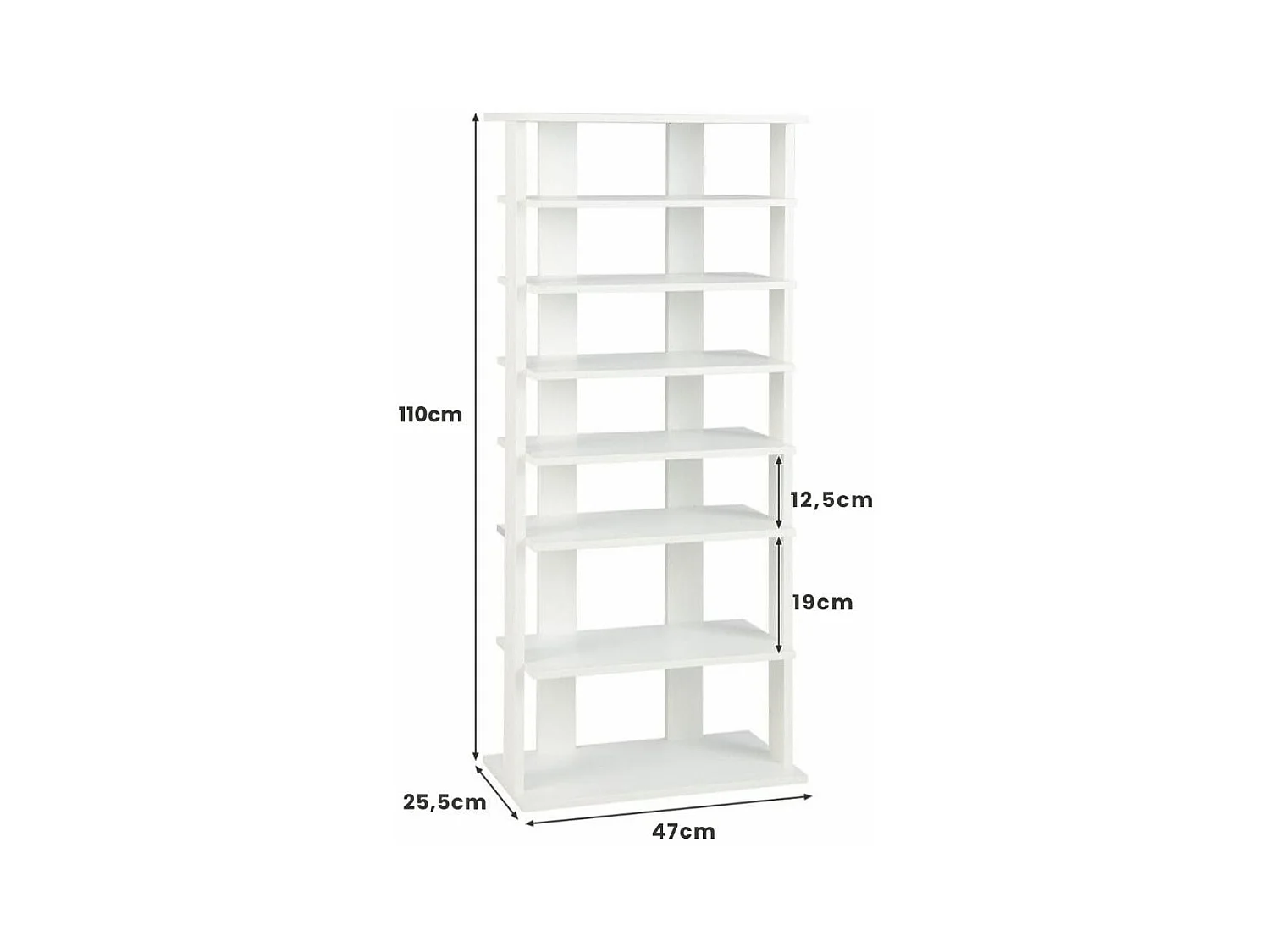 Schuhständer 7-Stöckiges Schuhregal im Retro-Stil 45 x 25 x 110,5 cm Weiß